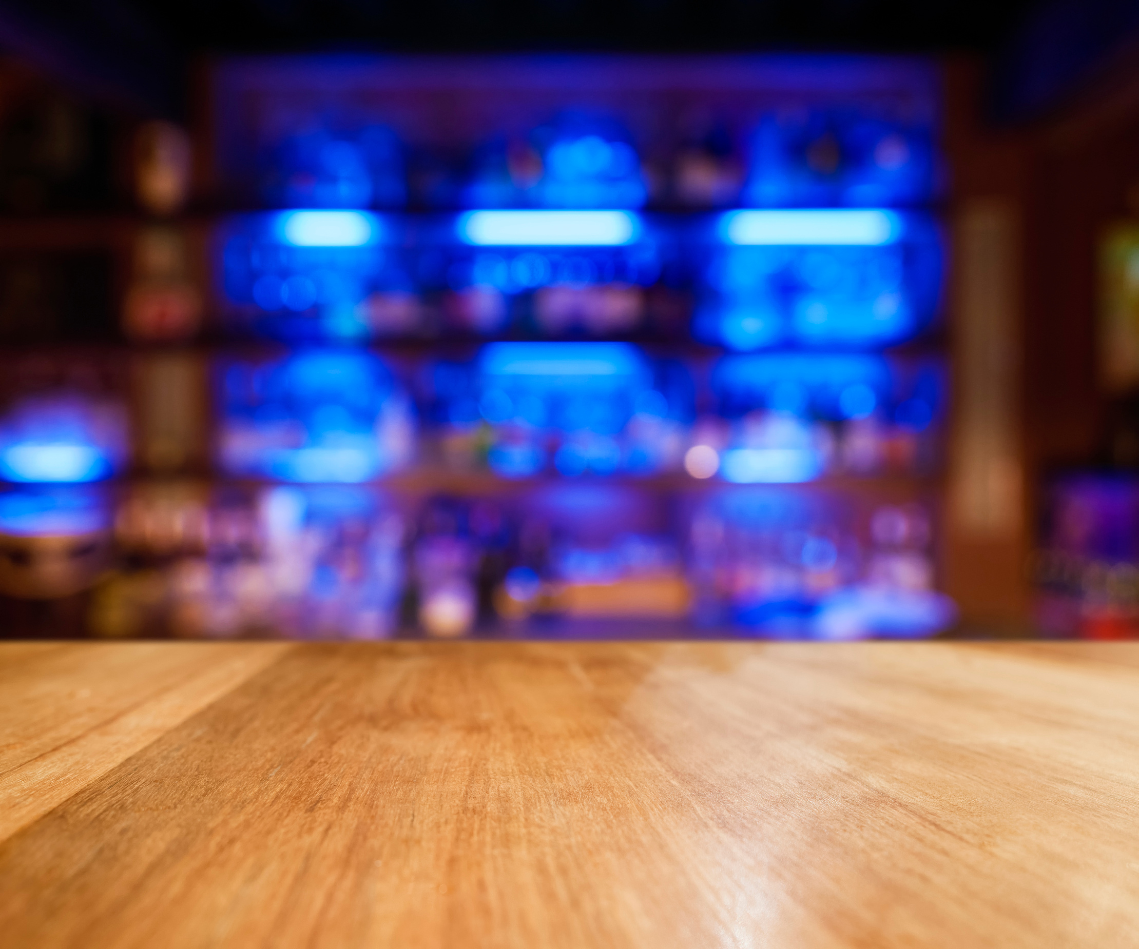 Table top Counter Bar Bottles drink on shelf Blur bar background